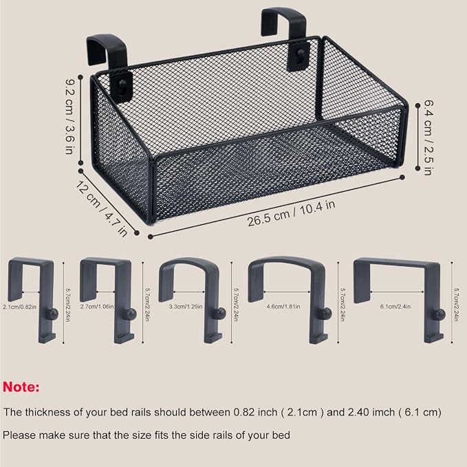 Bedside Shelf Bunk Bed Organizer Shelf Hanging Storage Metal Basket Phone Holder - Image 2