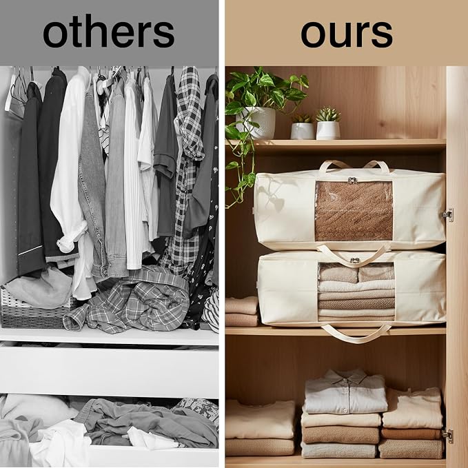 Comforter Storage Bags 70L Canvas Closet Organizer Clothes Container 4 Pack | - Image 4