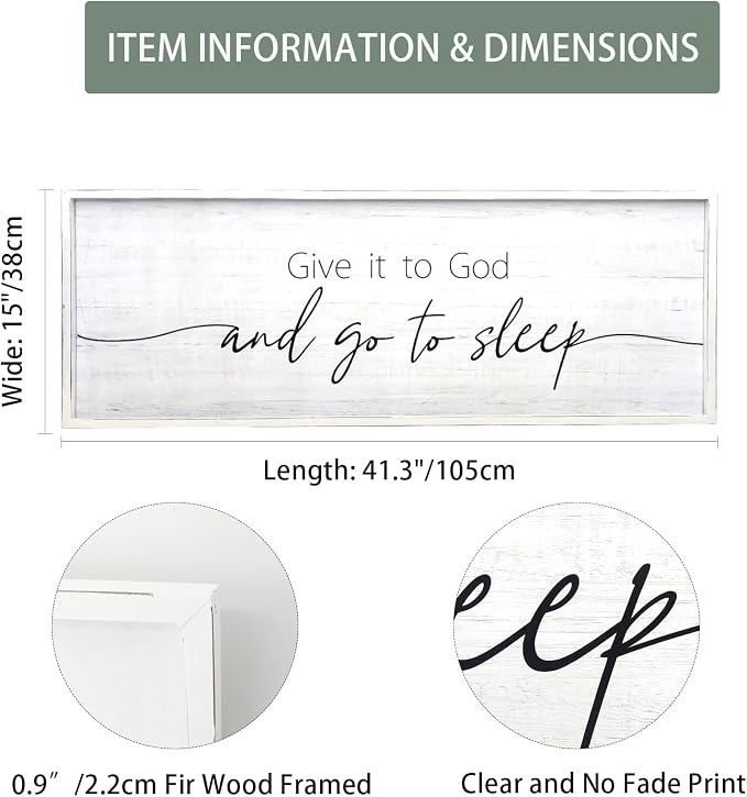 Give It to God and Go to Sleep Sign Framed Large 41''×15'' Above Bed Wall Decor - Image 2