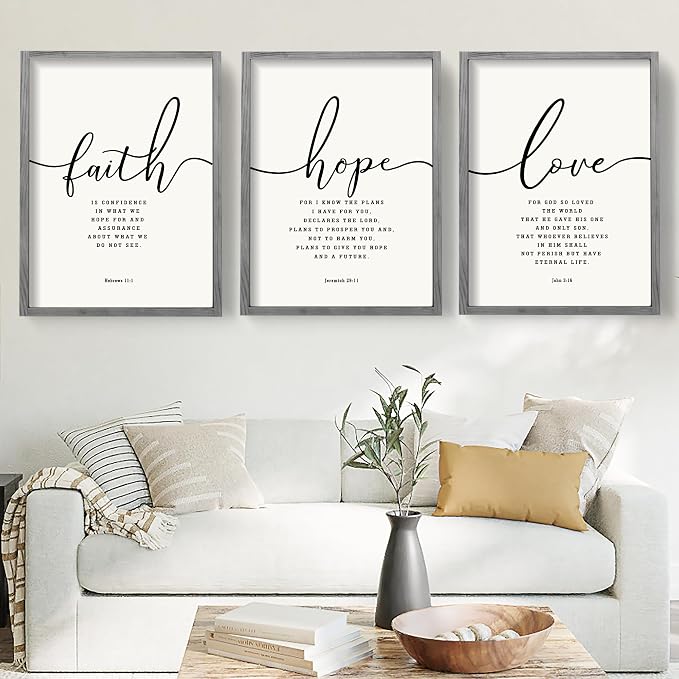 Houmury Set of 3 Framed Farmhouse Bible Verses Wall Decor Sign 11”x14” by Houmury