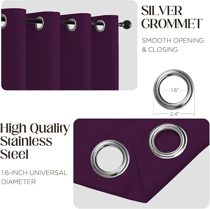 CUCRAF Purple Blackout Curtains 84 inch Length 2 Panels Set, Room Darkening - Image 2