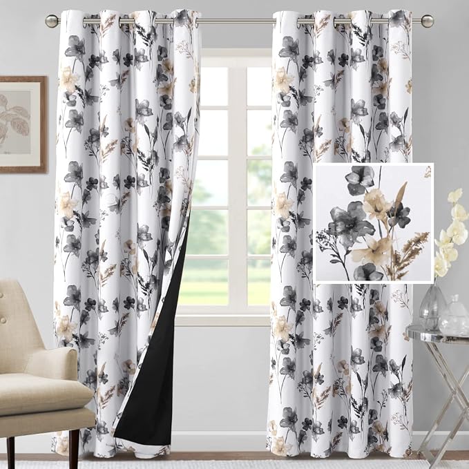 H.VERSAILTEX 100% Blackout Curtains 96 inch Length 2 Panels Set Cattleya Floral by HVERSAILTEX