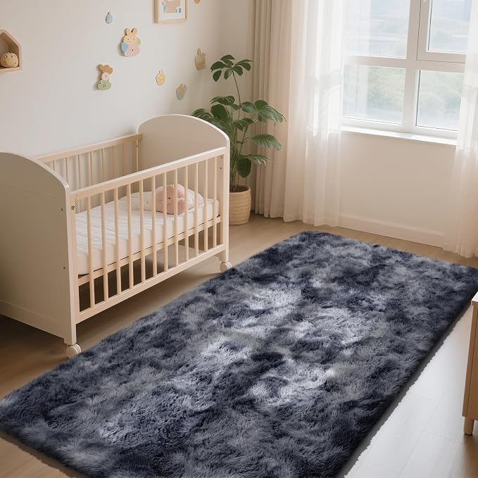 Mottled Grey 2x8 Area Rugs for Bedroom, Fluffy Rug Small Rug Bedside Carpet | - Image 4