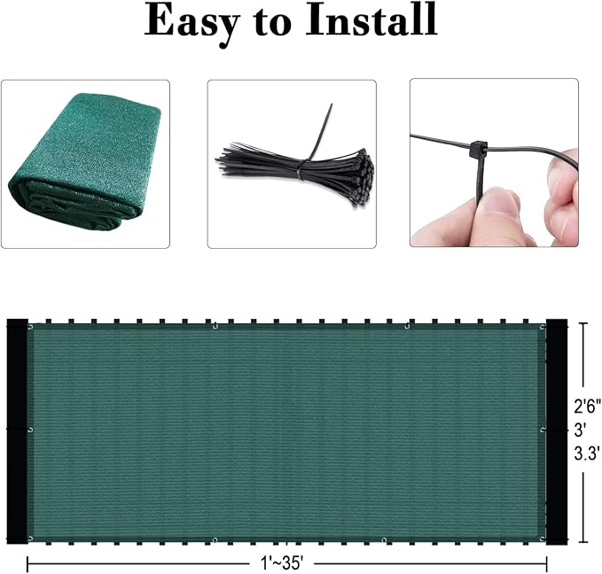 Custom Size 3'x1' Dark Green Balcony Privacy Screen 90% UV Block | Windscreen - Image 3