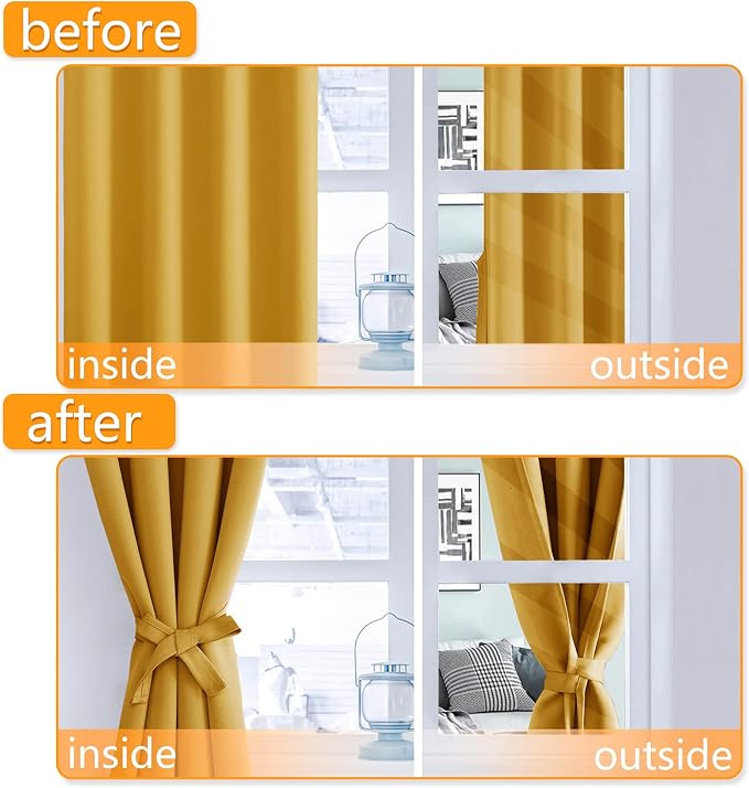 Blackout Curtains for Bedroom, Mustard Yellow 42 x 72 Inch 2 Panels | Light - Image 4