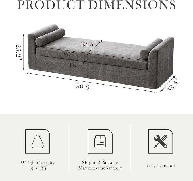 Aoiy & Wifon 90.6" W Chaise Lounge Chair Indoor, Upholstered Oversized End of - Image 2