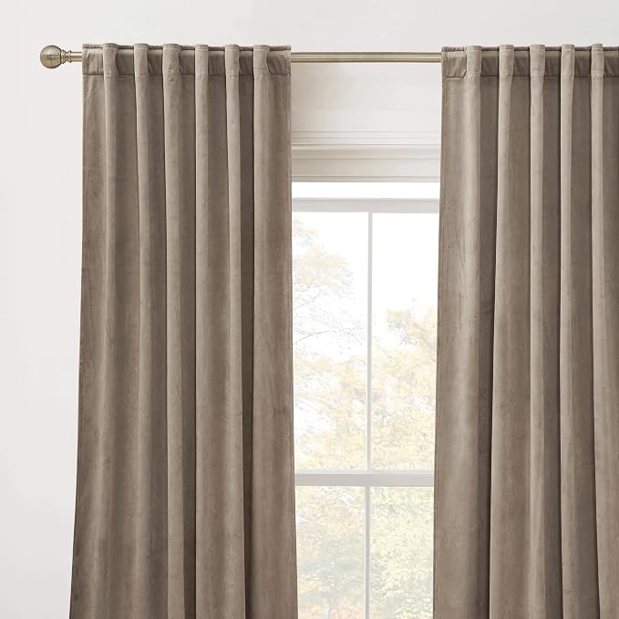 RYB Home Taupe Velvet Curtains 84 inches Length - Image 2