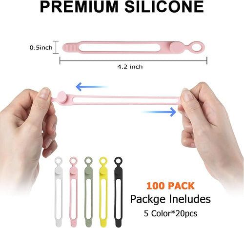 100Pcs Silicone Cable Ties, Cord Organizer Cable Management-Multi | Reusable - Image 2