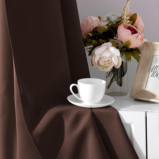 HOMEIDEAS Chocolate Blackout Curtains 52 X 63 Inch Brown Bedroom Curtains Set - Image 5