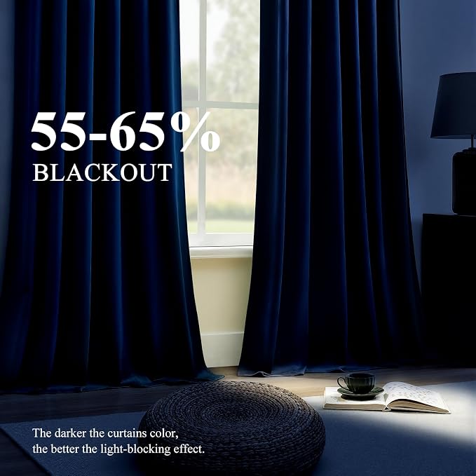 Navy Blue Velvet Blackout Curtains 96 Inches - Image 2