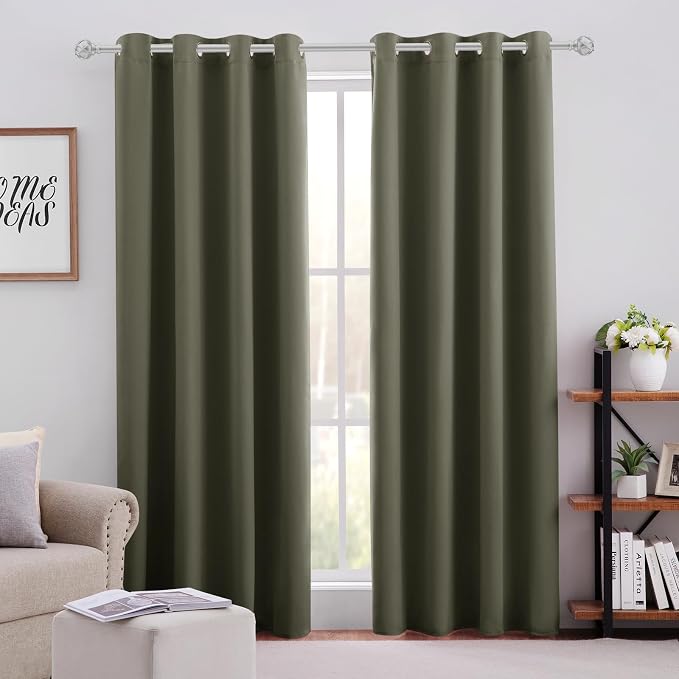 HOMEIDEAS Olive Green Blackout Curtains Bedroom 52X84 2 Panels | Room Darkening by HOMEIDEAS