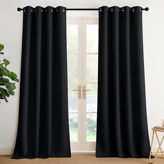NICETOWN Room Darkening Draperies Curtains Panels, 2 Panels Black W52 x L108 by NICETOWN