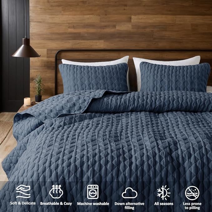 WDCOZY Navy Blue Quilt Twin Size Bedding Sets - Image 5