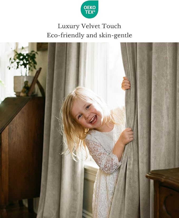 Beige Velvet Curtains for Sliding Door 108 inches, 2 Panels | Thermal Insulated - Image 6