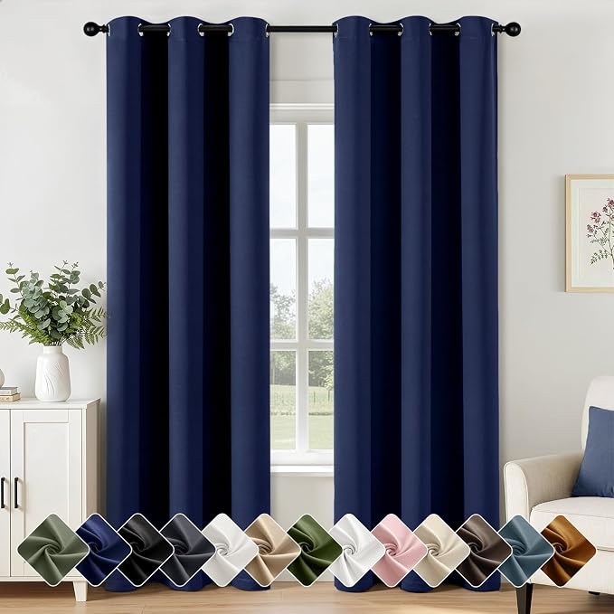 Navy Blue Blackout Curtains for Bedroom Living Room W40 x L84 Inch | 84 Inch by Woaboy