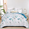 Dinjoy Floral Quilt Set Queen, Teal Fower Bedspread Coverlet Set 3 Pieces | by DINJOY