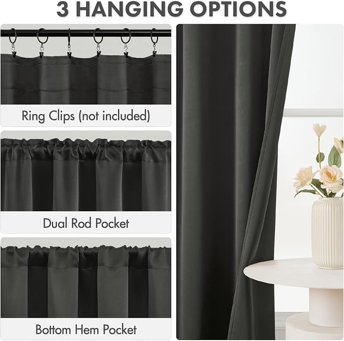 MIULEE Dark Grey Blackout Curtains 4 Panels Set 72 Inch Length Bedroom | - Image 3