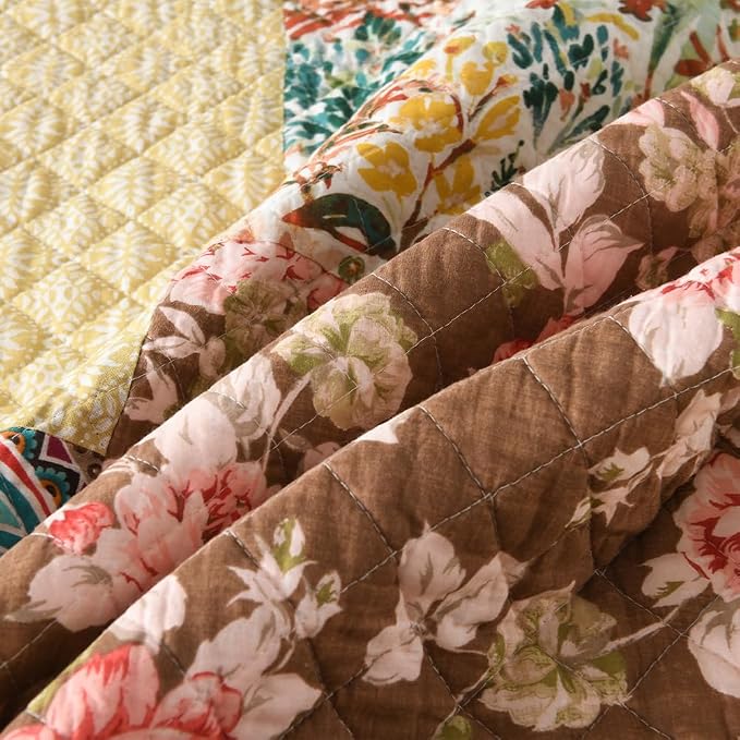 Autumn Dream Cotton Bedspread Quilt Yellow Floral Bedding Sets, Queen Size | - Image 9