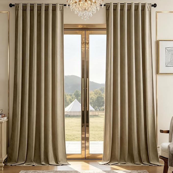 Timeper Taupe Velvet Curtains 84 inches 2 Panels, Light Blocking Curtains by Timeper