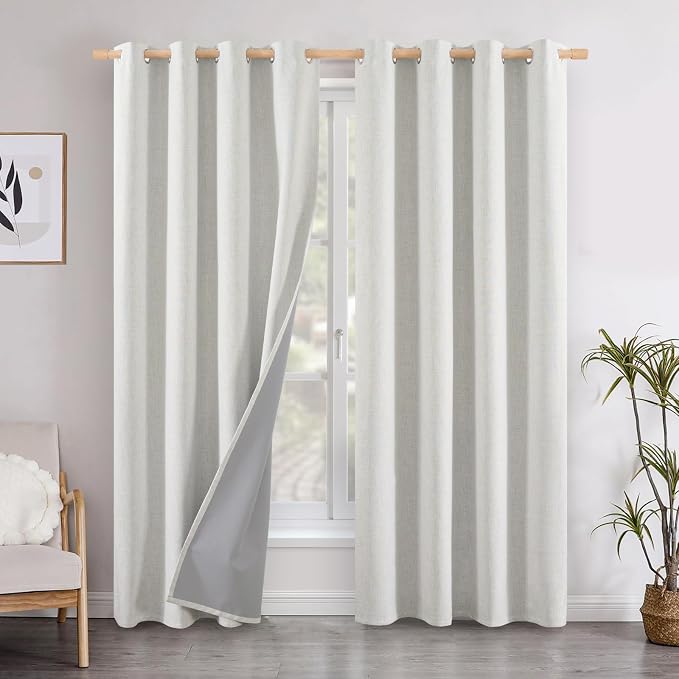 YoungsTex Ivory Linen Blackout Curtains 84 Inch Length by YoungsTex