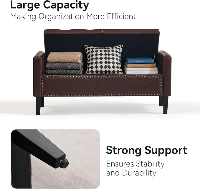 WUTUTUEE 47" Modern Water-Resistant Faux Leather Storage Ottoman Bench - Image 4