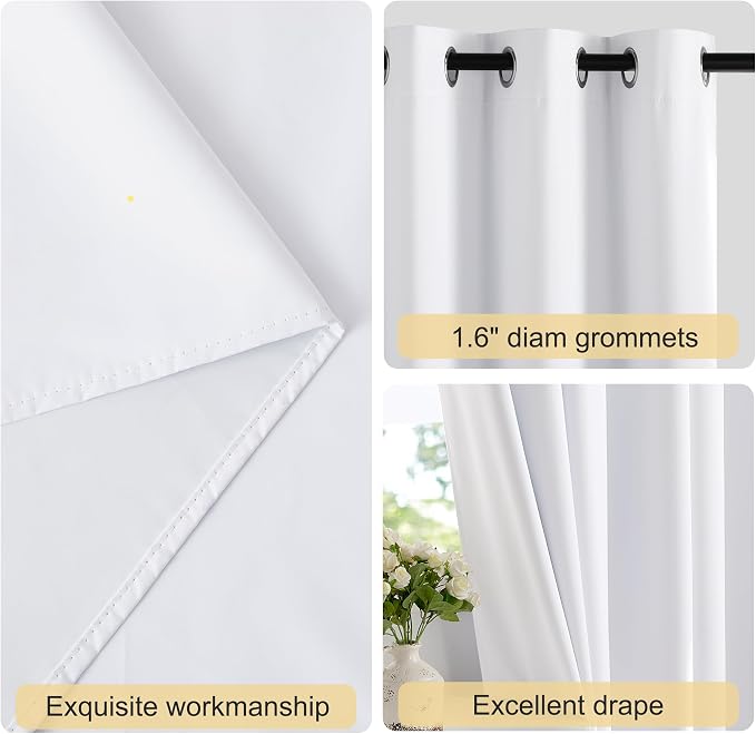 NICETOWN White Black Out Curtains 72 inch Long, Grommet Full Blackout Thermal - Image 2