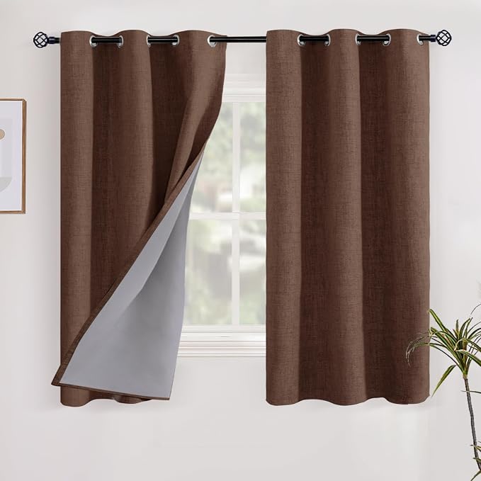 YoungsTex Short Linen Blackout Curtains 40 Inch Length, 2 Panels, 42 X 40 Inch by YoungsTex