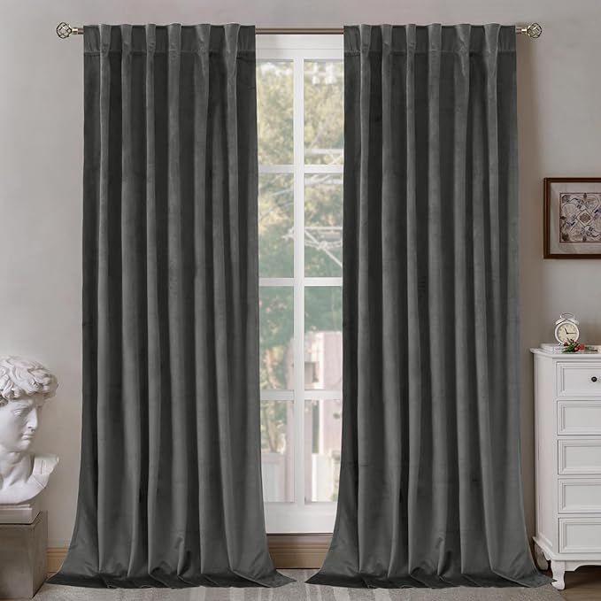 BGment Grey Velvet Blackout Curtains 84 inches Long, 2 Panels, 52 x 84 Inch | by BGment