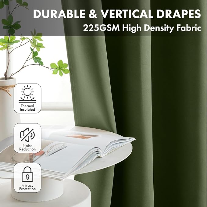 Short Olive Green Blackout Kitchen Curtain W40 x L54 Inch 2 Panels | Thermal - Image 4