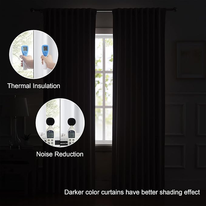 White Room Darkening Curtains W52 x L63 Inches Long 2 Panels | Half Blackout - Image 6