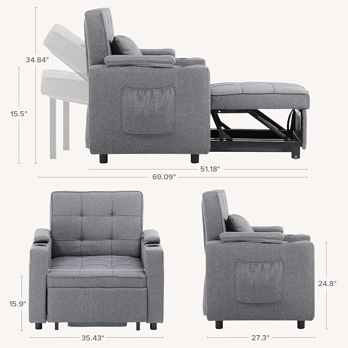 COMHOMA Sleeper Chair Bed, Convertible Sofa Bed Armchair - Image 2