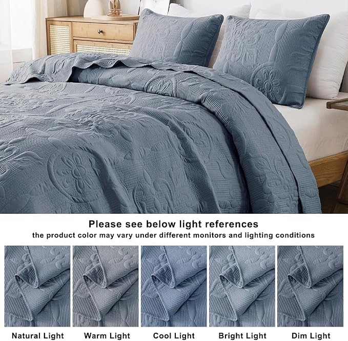 B2EVER Blue Damask Quilt King Size Bedding Sets - Image 8