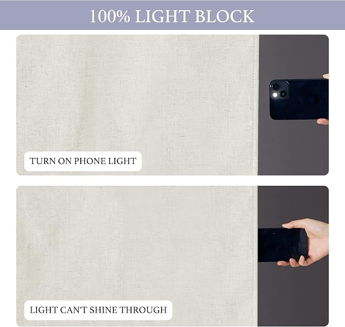 RYB HOME 100% Blackout Curtains Sidelight Window, Linen Textured | Linen - Image 4