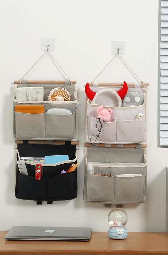 Hanging Storage Organiser 2Pcs Waterproof Wall Hanging Bag Linen Cotton - Image 3