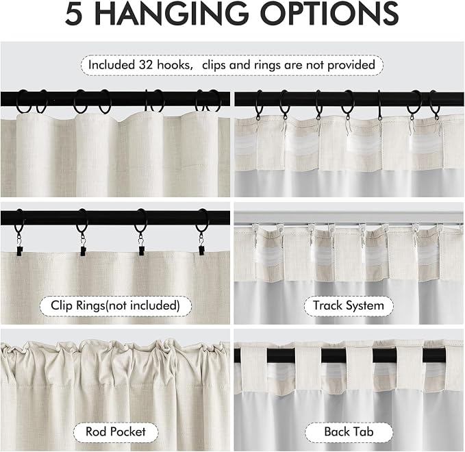 MIULEE 100% Blackout Back Tab Pleat Linen Curtains 50" Wx90 L, Thick Faux Linen - Image 6