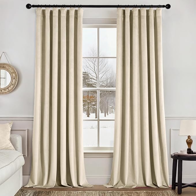 MIULEE Velvet Curtains 50W x 96L 2 Panels Beige Blackout Curtains | Luxury by MIULEE