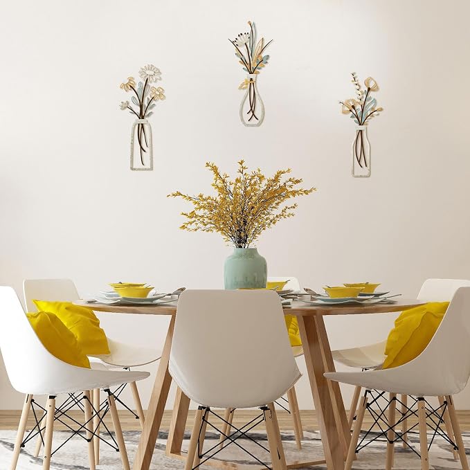 Pigort 3 Pieces Metal Flowers Wall Art- Rustic Farmhouse Decor Minimalist Decor - Image 3