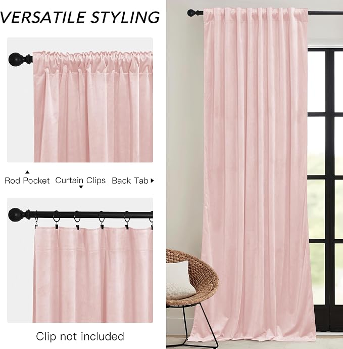 RYB HOME Velvet Curtains 102 inches Long, Extra Long High Ceiling Curtains | - Image 2