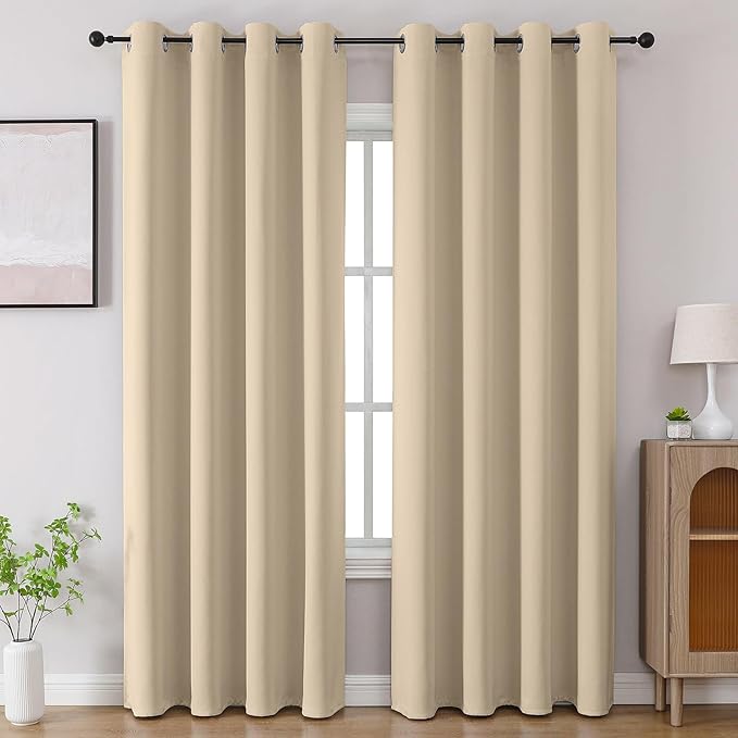 CUCRAF Light Beige Blackout Curtains 108 inch Length 2 Panels Set, Room by CUCRAF