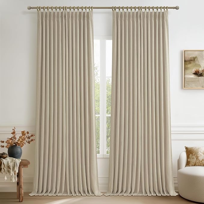 High Ceiling Room Darkening Natural Linen Curtains 108 Inches Long by PleatedDrapes