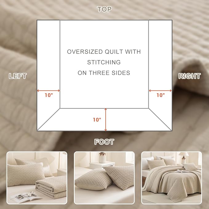 CozyTide Oversized Queen Bedspread 102"x118", Wheat Stone-Washed Cotton - Image 8