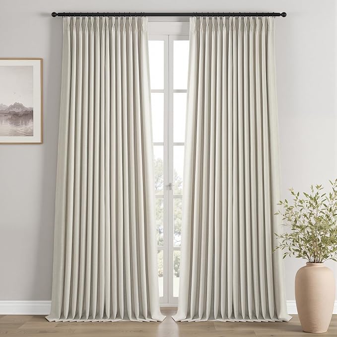 Topfinel 105 Inches Long Black Out Faux Double Layer Thick Linen Drapery Panels by Topfinel