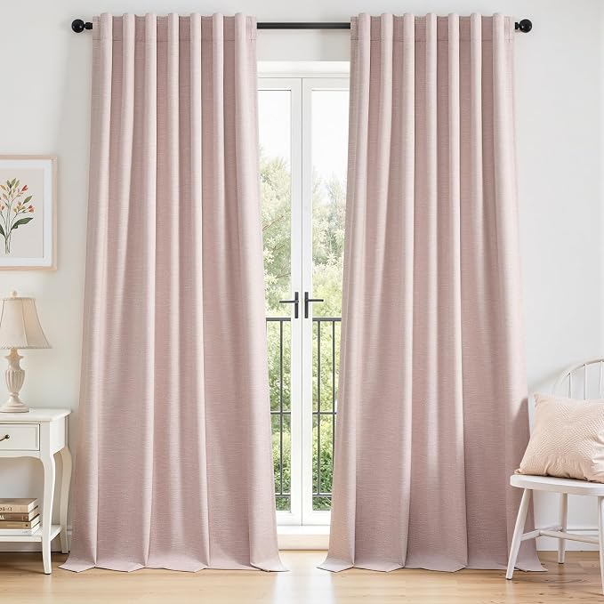 Topfinel Light Pink Linen Blackout Curtains 108 Inches Long by Topfinel