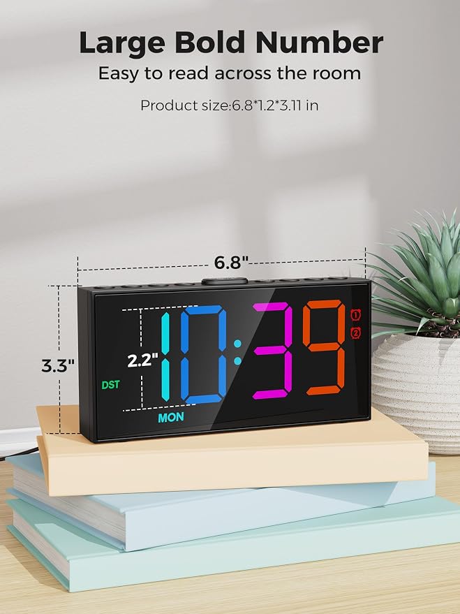 Digital Alarm Clock for Heavy Sleepers, 7.5-Inch RGB Display, Dual Alarms | 10 - Image 7