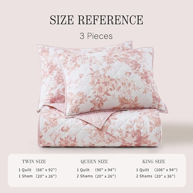 Queen Quilt Set-3 Pieces Soft Bedding Floral Reversible Coverlet | All Seasons - Image 7
