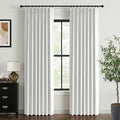 Pinch Pleated Full Blackout Faux Linen Curtains 120 Inches Long | Bright White by 100BlackoutShield