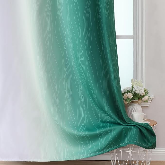 Green and Greyish White Blackout Curtains 52Wx84L 2 Panels | Ombre Curtains - Image 6