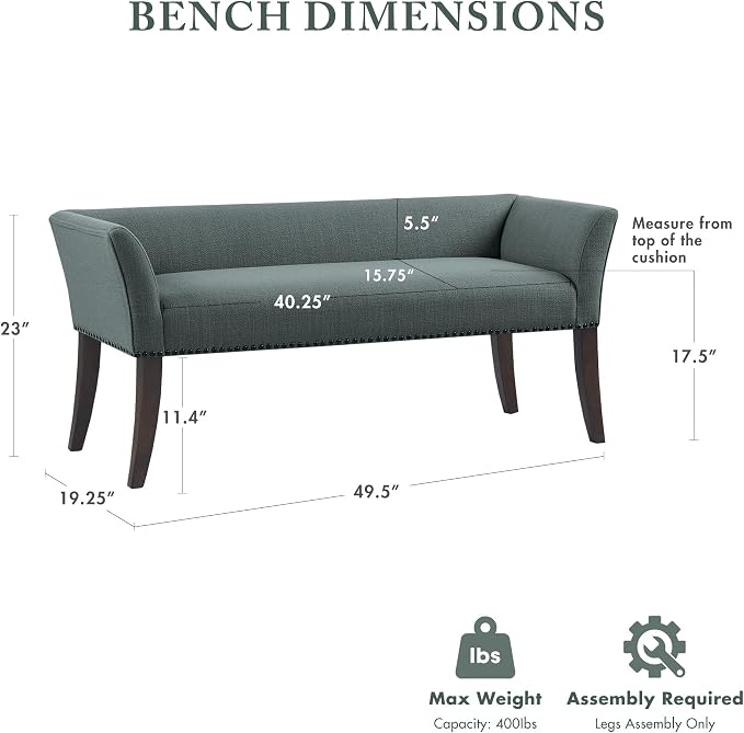Madison Park Accent Bench, Upholstered - Image 3