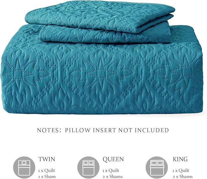 Exclusivo Mezcla King Quilt Set, Teal | Lightweight Soft Bedspreads Coverlets - Image 6