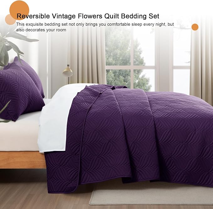 Whale Flotilla Soft Cal King Quilt Bedding Set, Lightweight Bedspreads | Purple - Image 7